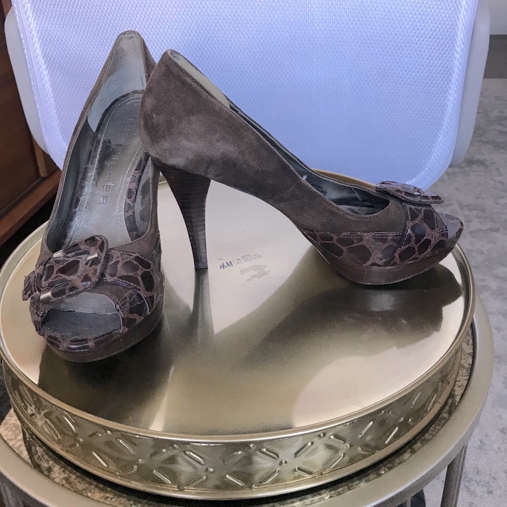 Marc Fisher Brown Peep Toe Platform Pumps